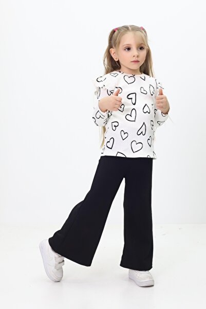mini kanka Guipure Fabric and Heart Print Shoulder Flywheel Spanish Leg Leggings Set for Girl 4-12 Years Old