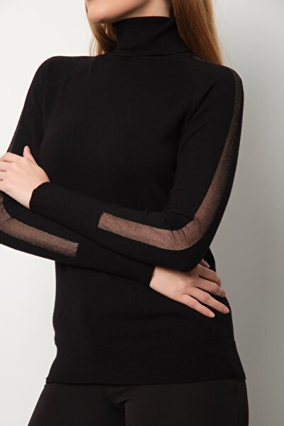 BERNE Balıkçı Yaka Kolu Tül Detaylı Kadın Triko Kazak