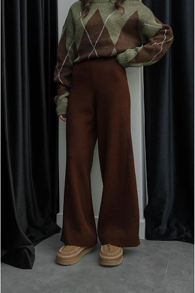 Havoş Bitter Brown Wide Leg Knitwear Trousers