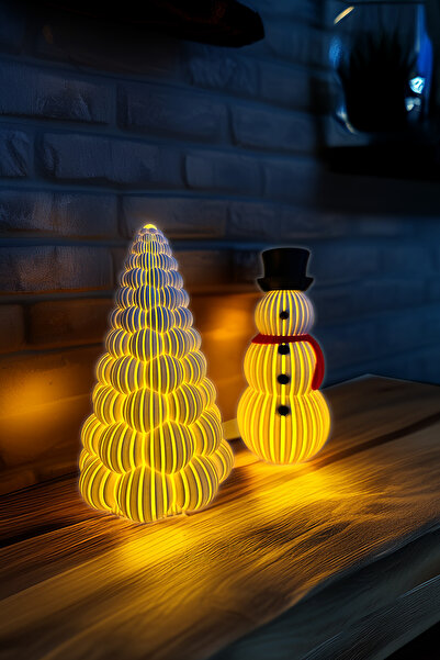 Obaco Bubble Kardan Adam Mumluk Seti, Çam Ağacı, Kış Temalı Biblo Tealight Mu...