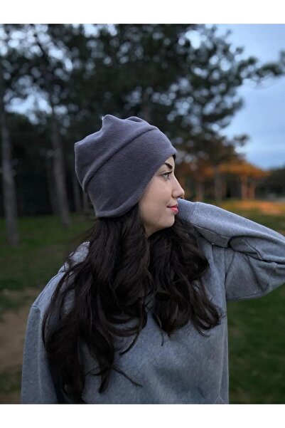 Cosy Club Shop Kadın Gri Kulak Koruyuculu Kışlık Soğuk Geçirmez Outdoor Iç Dış Polar Bere