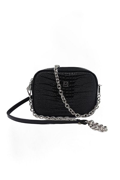 SOSELA 67-7172 Women's Patent Leather Snake Black Crossbody Bag