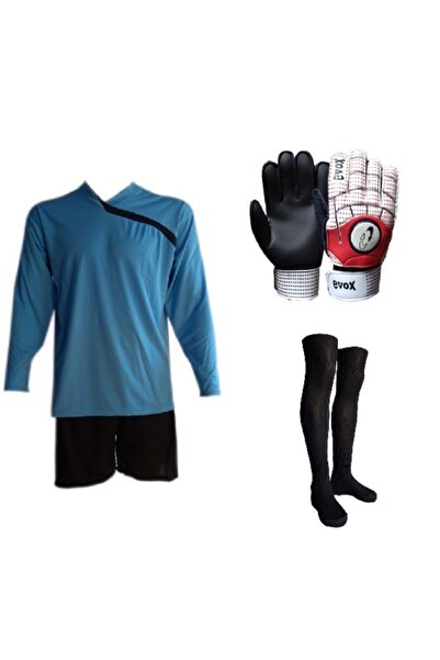 woodhub Unisex Mavi Süngerli Kaleci Forması Sırt Numaral Kemikli Eldiven Kale...