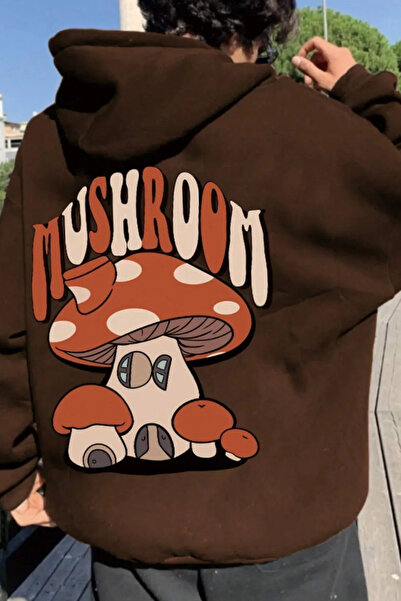 Wish BF Hanorac cu glugă unisex bej cu imprimeu ciuperci
