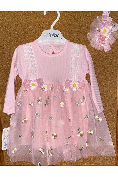 Kids Kız Çocuk Elbise/ Papatyalı Elbise/ Çocuk Papatyalı Elbise/ Tüllü Paptyalı Bandanalı Elbise