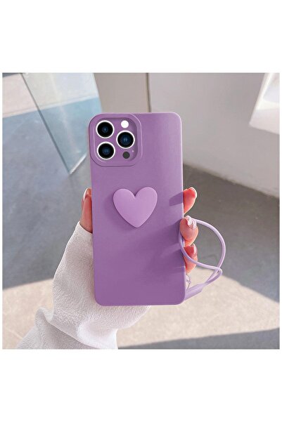 Zebana Apple iPhone 13 Pro Max Uyumlu Kılıf Kalpli Love Silikon Kılıf Lila