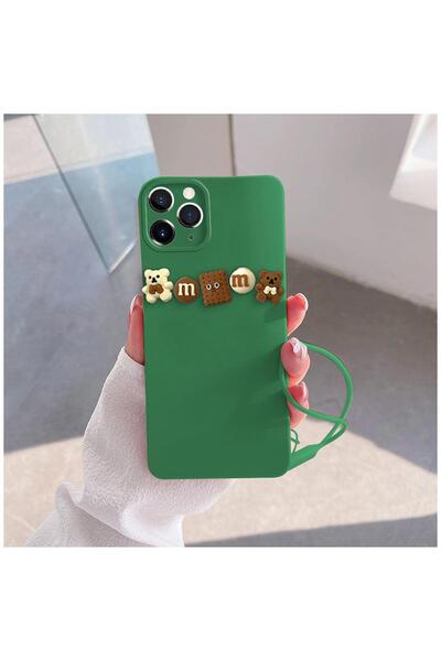 Pro Aksesuar Apple iPhone 11 Pro Compatible Case 3D Teddy Bear Soft Silicone Case Brown - Green