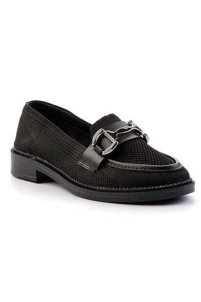 KOCAMANLAR Feles Buckle Detailed Knitwear Loafer Women's Ballerina Shoes BLACK