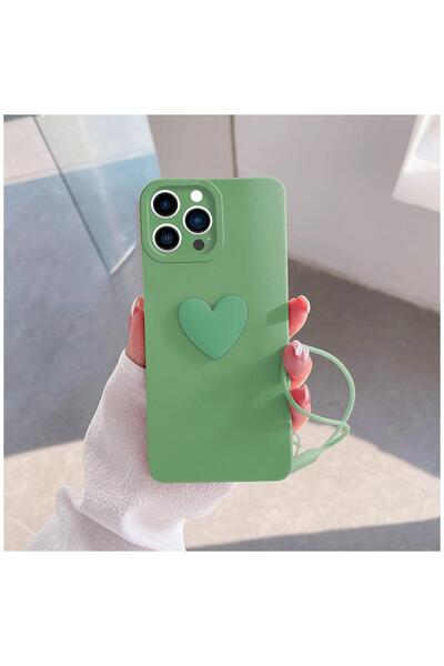Zebana Apple iPhone 13 Pro Max Uyumlu Kılıf Kalpli Love Silikon Kılıf Açık Yeşil