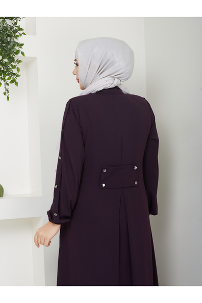 MODA ESRE FASHION Tesettür Gi̇yi̇m Mevlana Sports Ferace Sleeves with Pleats, Buttons, and a Pleated Pocket on the Back with a Cover