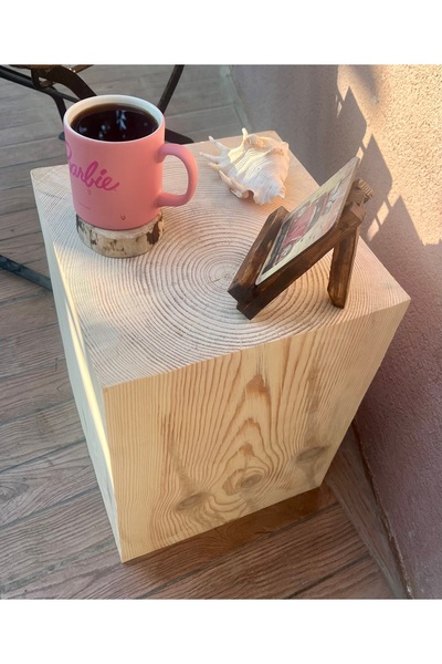 Atölye CatAndDog Ahşap Kare Kütük Yan Sehpa Tabure Komidin Saksılık (30*30*50CM)