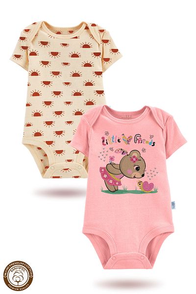MAHFEL 2-Piece 100% Cotton Organic Printed Snap Fastener Baby Bodysuit
