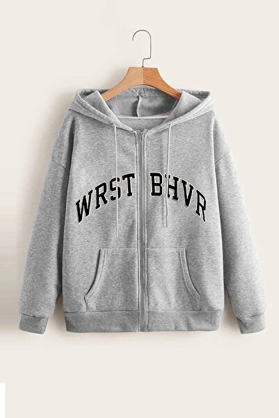 Wish BF Unisex Whrst Bhvr Baskılı Kapüşonlu Oversize Hırka