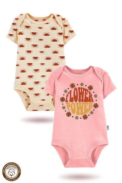 MAHFEL 2-Piece 100% Cotton Organic Printed Snap Fastener Baby Bodysuit