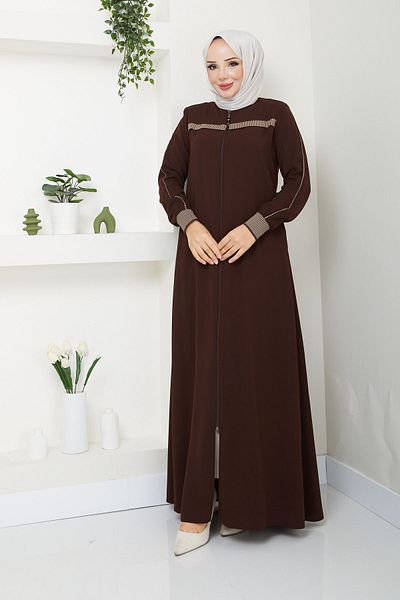 MODA ESRE FASHION Sports Ferace - Hijab Clothing, Ribbed Arm Stripe, Crepe Fabric with Piping Stitching