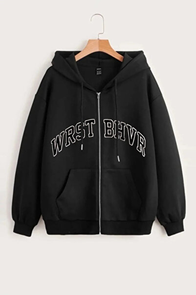 Wish BF Unisex Whrst Bhvr Baskılı Kapüşonlu Oversize Hırka