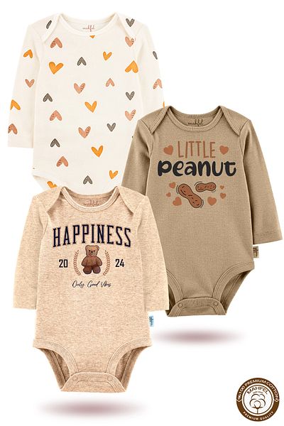 MAHFEL 100% Cotton 3-Piece Organic Printed Snap Fastener Baby Bodysuit