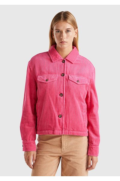 United Colors of Benetton Jachetă de damă, roz, 100% bumbac, cu buzunare cu tuburi în față, cu guler ascuțit, cu nasturi