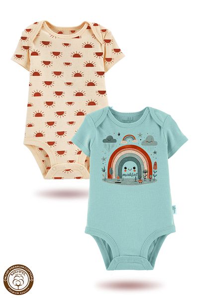 MAHFEL 2-Piece 100% Cotton Organic Printed Snap Fastener Baby Bodysuit