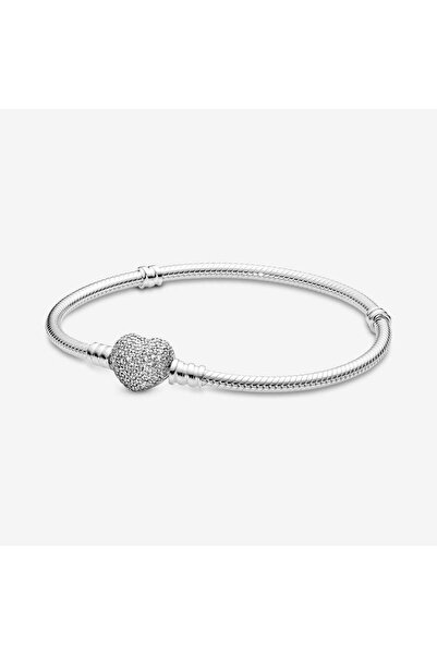 Pandora Pavé Kalp Klipsli Bileklik 590727CZ-22cm