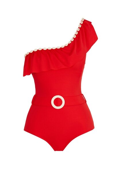 SAILOR moda One Shoulder Seashell Belted Swimsuit Slr 306