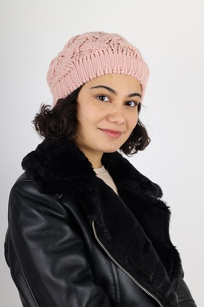 MinaCarin Women's Winter Double Layer Knitted Pink Beret