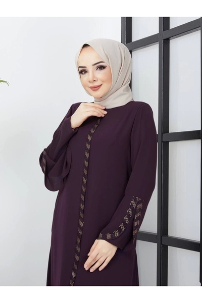 Neva Style Büyük Beden Taş Detaylı Ferace