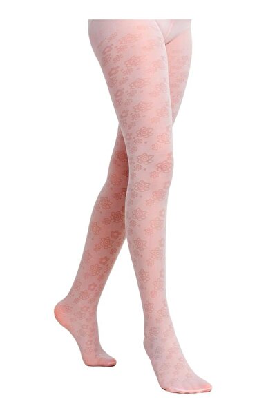 Rouge White 9-10 Years Old Children's Pantyhose Floral Patterned