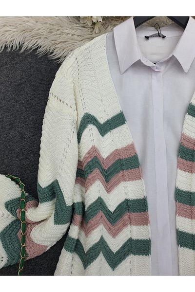 Modamorfo Zickzack-gestreifte Araboy-Strickjacke – Mintgrün