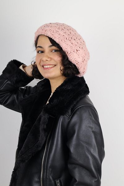 MinaCarin Pink Knitted Wool - Double Layer Winter Painter Beret