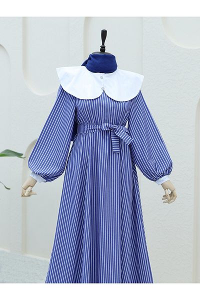 Modamorfo Gestreiftes langes Baby-Kleid mit Kragen – elastische Taille