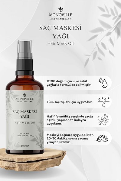 Monoville 100% Pure and Natural Hair Mask Oil in 50ml Glass Bottle