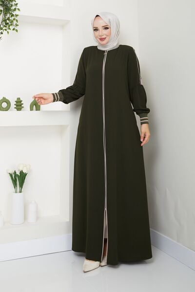 MODA ESRE FASHION Ρούχα Hijab σε πράσινη κρέμα χακί - μανίκι με πατιλέτα και μανσέτα με ραβδώσεις