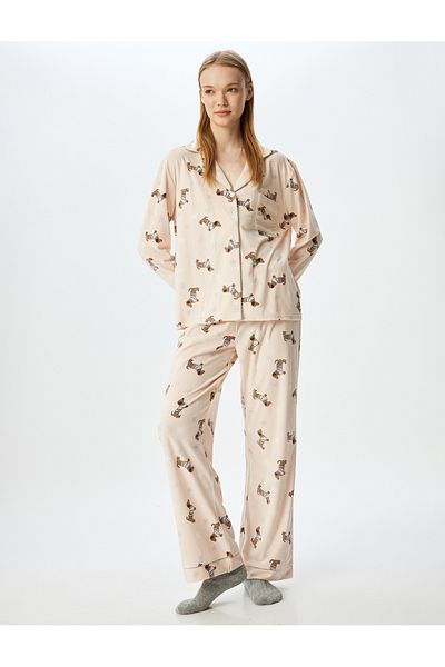 Koton Dog Patterned Fleece Pajama Bottoms