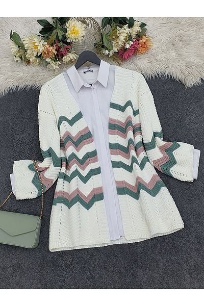 Modamorfo Zickzack-gestreifte Araboy-Strickjacke – Mintgrün