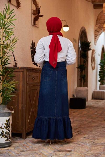 Neways 2248-Fusta cu nasturi cu volane din denim Bleumarin