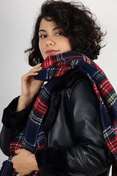 MinaCarin Eșarfă de lână cu model scoțian pentru femei
