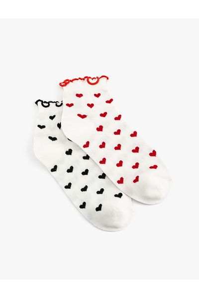 Koton Heart Patterned Set of 2 Multicolored Socks