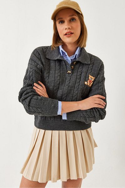 Bianco Lucci Pulover de damă din tricot cu nasturi brodate cu ursuleț 60351375