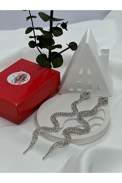 KUMRU BİJUTERİ Snake Model Stone Large Earring