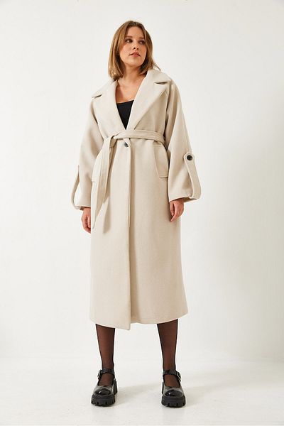 Bianco Lucci Women's Sleeve Detailed Belted Cashmere Coat 60261243