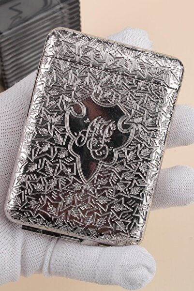 Genel Markalar İşlemeli Retro Tasarım Metal Sigara Tabakası Gümüş Renk 23bm92...