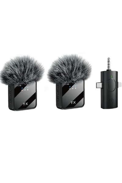 TNP TECH Mikrofon F11 *2  mini mikrofonun 3'ü 1 arada fişi vardır ve iPhone, Android telefonlar