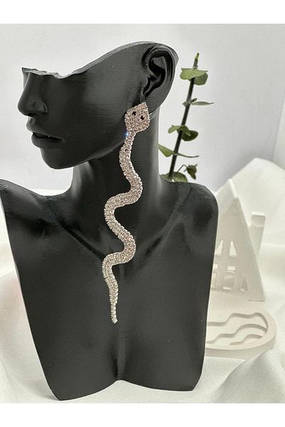 KUMRU BİJUTERİ Snake Model Stone Large Earring