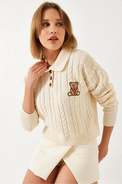 Bianco Lucci Pulover de damă din tricot cu nasturi brodate cu ursuleț 60351375