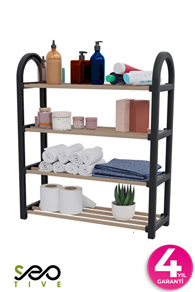 SEOTIVE 4 Katlı Süper Kalite Siyah Ahşap Çok Amaçlı  Dolap