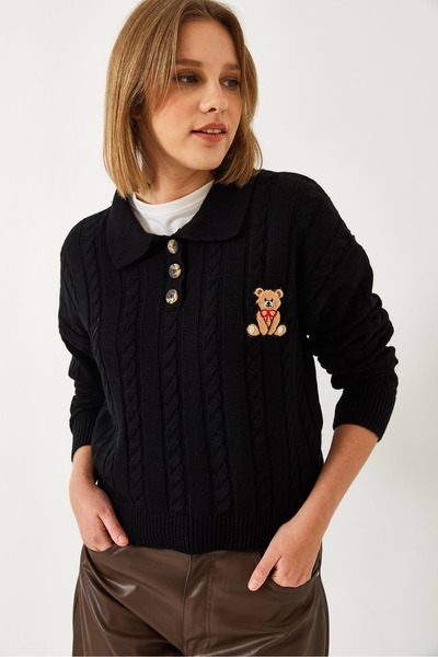 Bianco Lucci Pulover de damă din tricot cu nasturi brodate cu ursuleț 60351375
