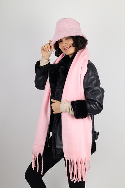 MinaCarin Women's Pink Fur Plush Hat and Scarf Combo