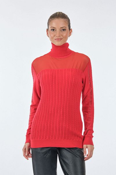 Vedi Turtleneck Feather Detailed Long Sleeve Red Women's Knitwear22233022