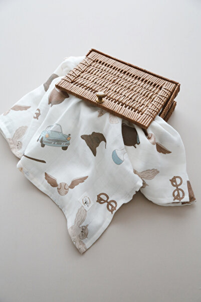 DoDo'S Baby Çi̇ft Katli Kareli̇ Si̇hi̇rli̇ Dünya Desen Organi̇k Müsli̇n Örtü